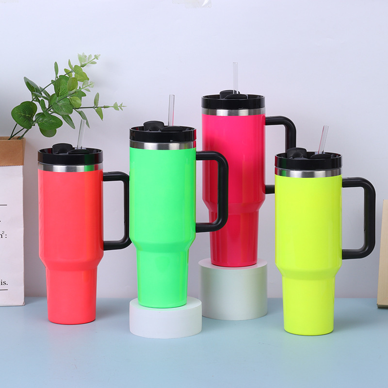 Cheap Neon Sublimation Tumbler Bottle Wholesale Bulk 40oz Coffee Tumbler Flip Top Stainless Steel Tumbler with Straw and Lid