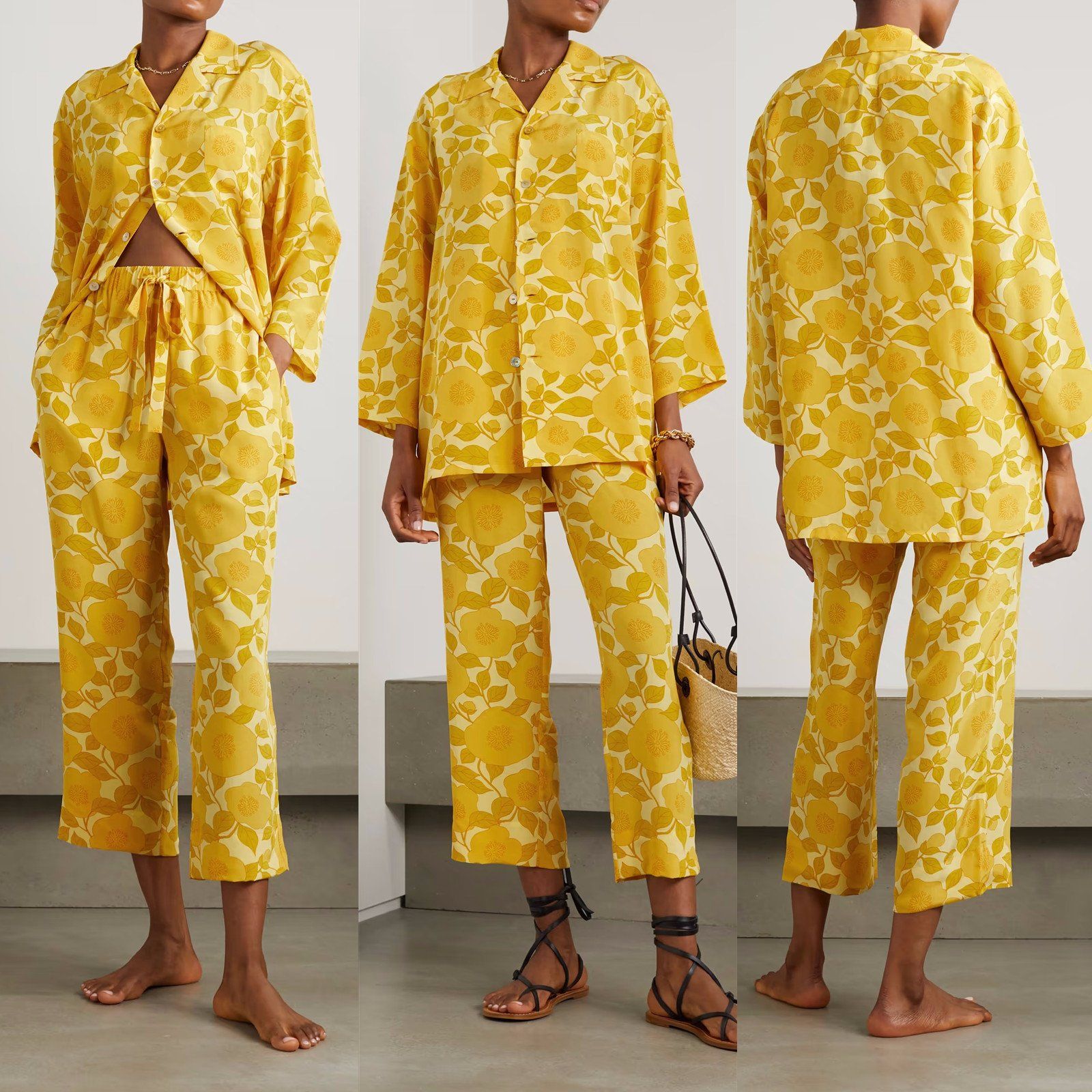 Manufacturer China Apparel Good Quality Women Ladies Nightwear Silk Pajamas Sets Floral Print Crepe Sleepwear