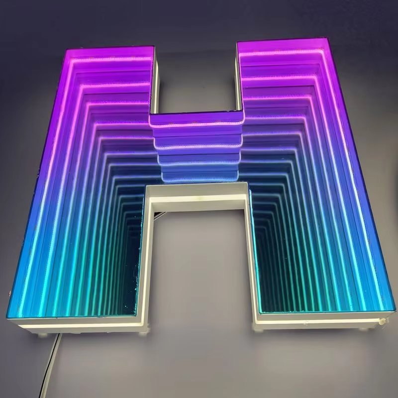 Factory Direct LED Neon Light Thousand-Layer Abyss Mirror 3D Infinite Tunnel Extension Luminous Letters Bar Electronic Signs