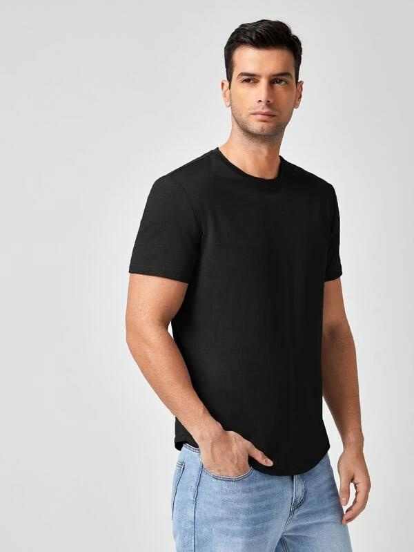 OEM Factory O-Neck Men′ S 100% Cotton Summer Tops Basics Men Solid Black Round Neck Tee Short Sleeve Blank T Shirt