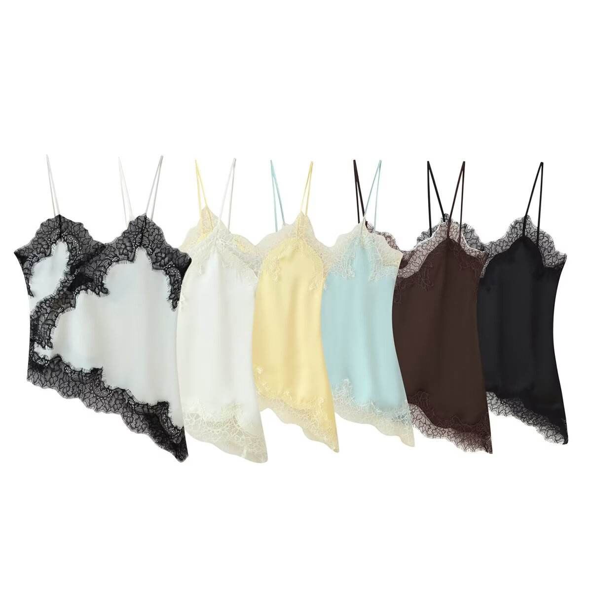 Women 2025 Autumn New Fashion Lace-Embellished Underwear Tank Tops Vintage Backless Thin Straps Casual Female Camis Chic Tops