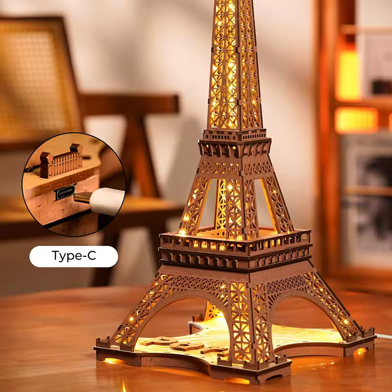 Robotime Rolife Us Warehouse Diy Toys Tgl01 Night Of The Eiffel Tower Model Kits Wooden 3d Puzzles For Adults