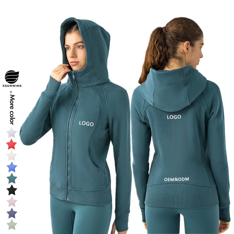 Xsunwing Wholesale Clothing Distributors Lulu Windproof Zipper Jackets with Pockets Long Sleeve Running Sports Yoga Coat Top Gym Jacket Fitness Wdq028