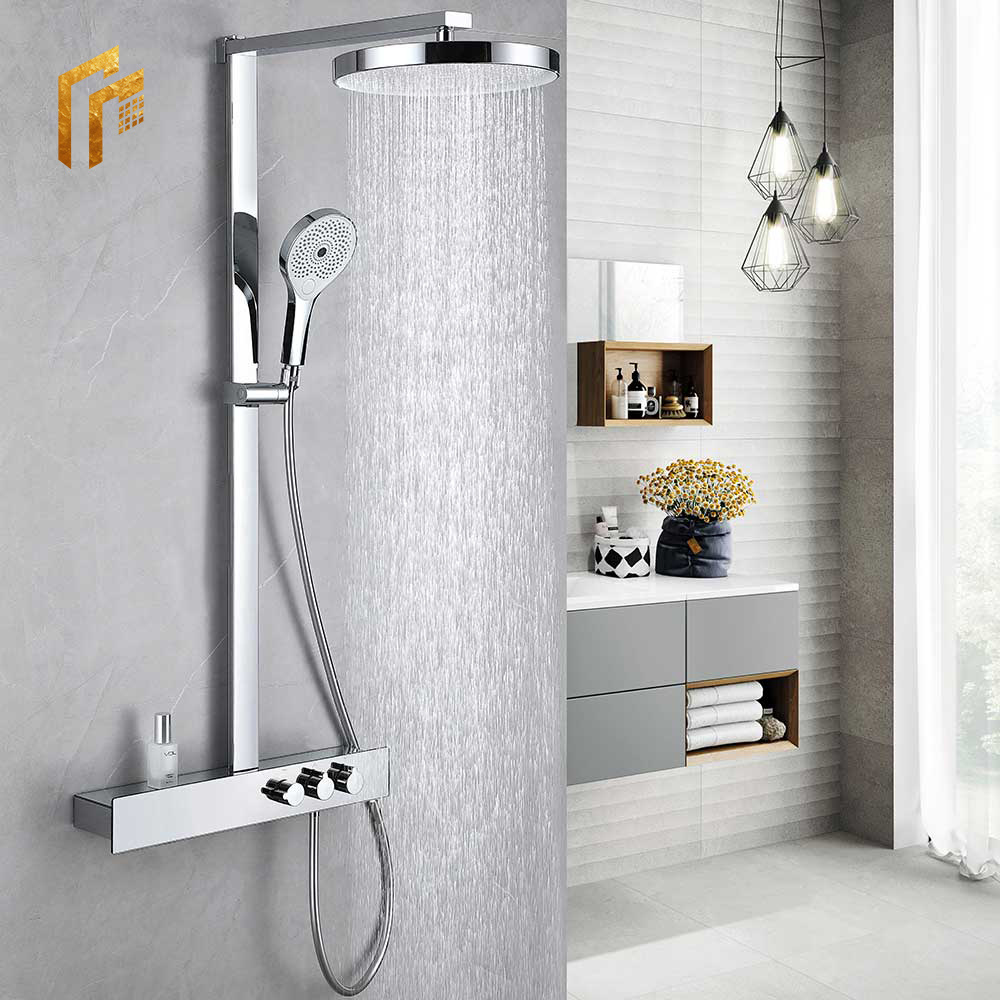 Factory Direct Price Modern Sanitary Ware 3 Knob Grifo De Ducha Douche Thermostatic Brass Bathroom Exposed Bath Shower Mixer Faucet Tap Column Kit Showers Set