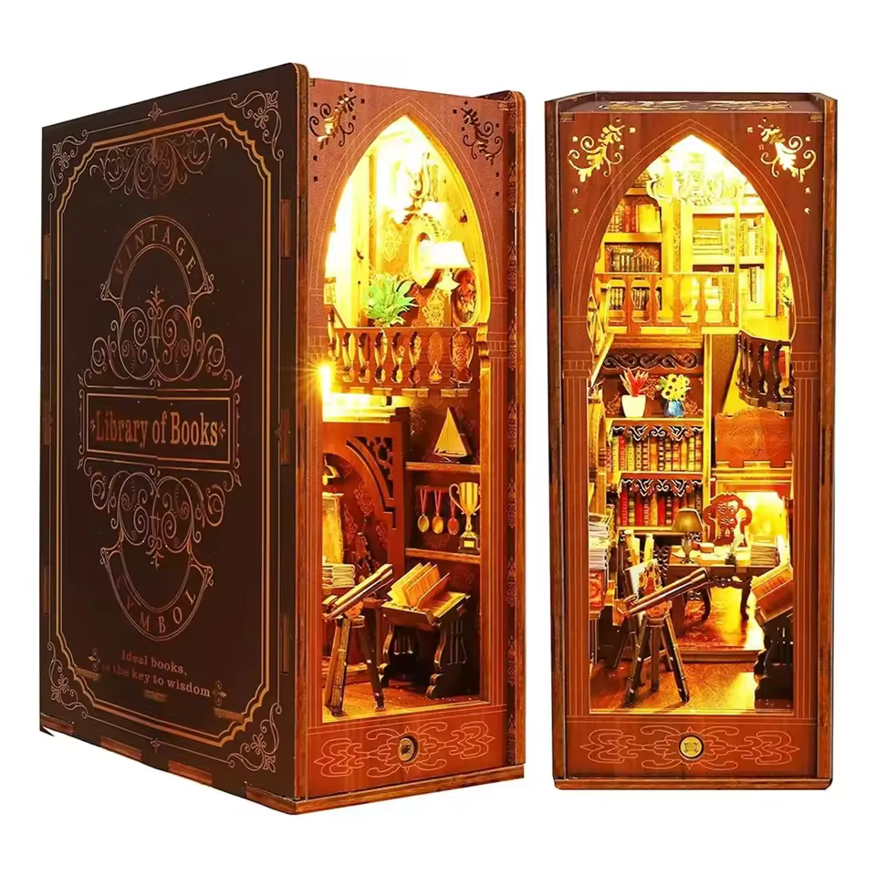 Wooden Miniature Doll House Dollhouse Building Model Toys Shelf Insert Booknook 3d Puzzle For Custom Library Diy Book Nook Kit