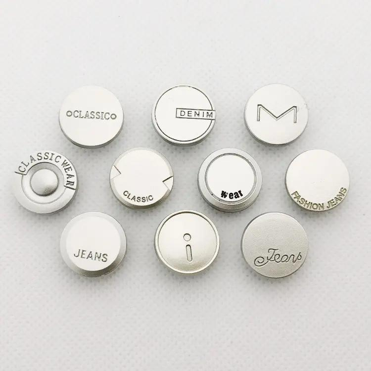 Fast Delivery Customize Matte Silver Plating Brand Logo Jeans Buttons for Denim