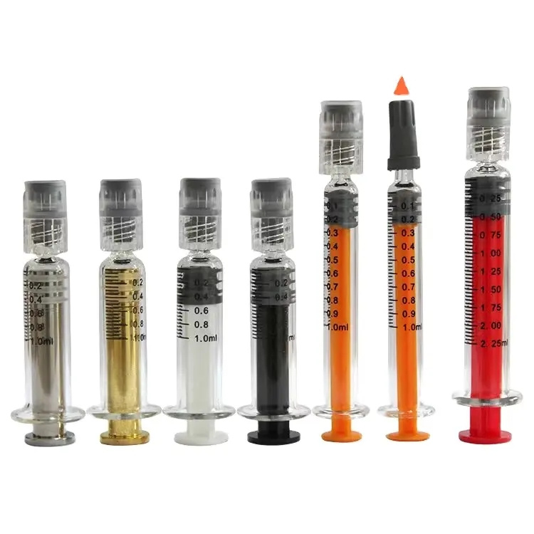 0.5ml 1ml 2ml 2.25ml 2.5ml 3ml 5ml 10ml Luer Lock Slip Lock Cosmetic Extracts Oil Glass DAB Applicator Sterile Prefilled Metal Plastic Plunger Glass Syringe