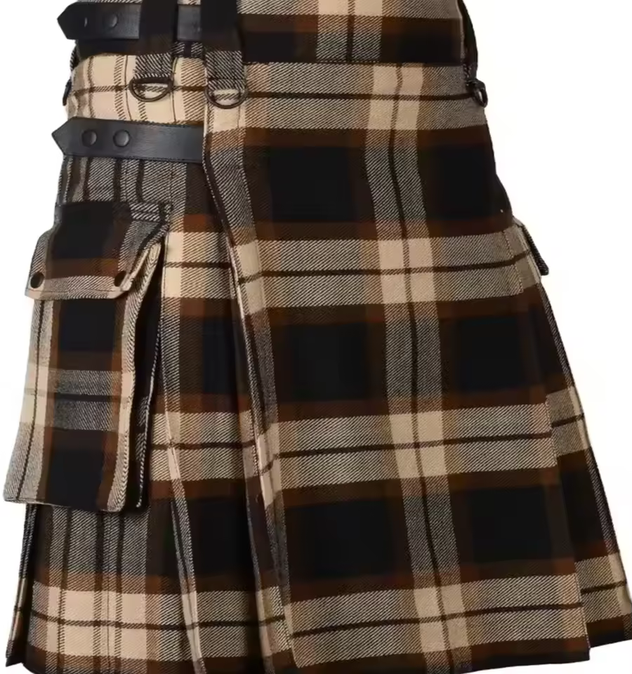 Hot Sale Top-class Men's Cow Leather Kilt Black Color Buttons Dress Skirts Sheep Skin Grain Made High Quality Sheepskin Leather