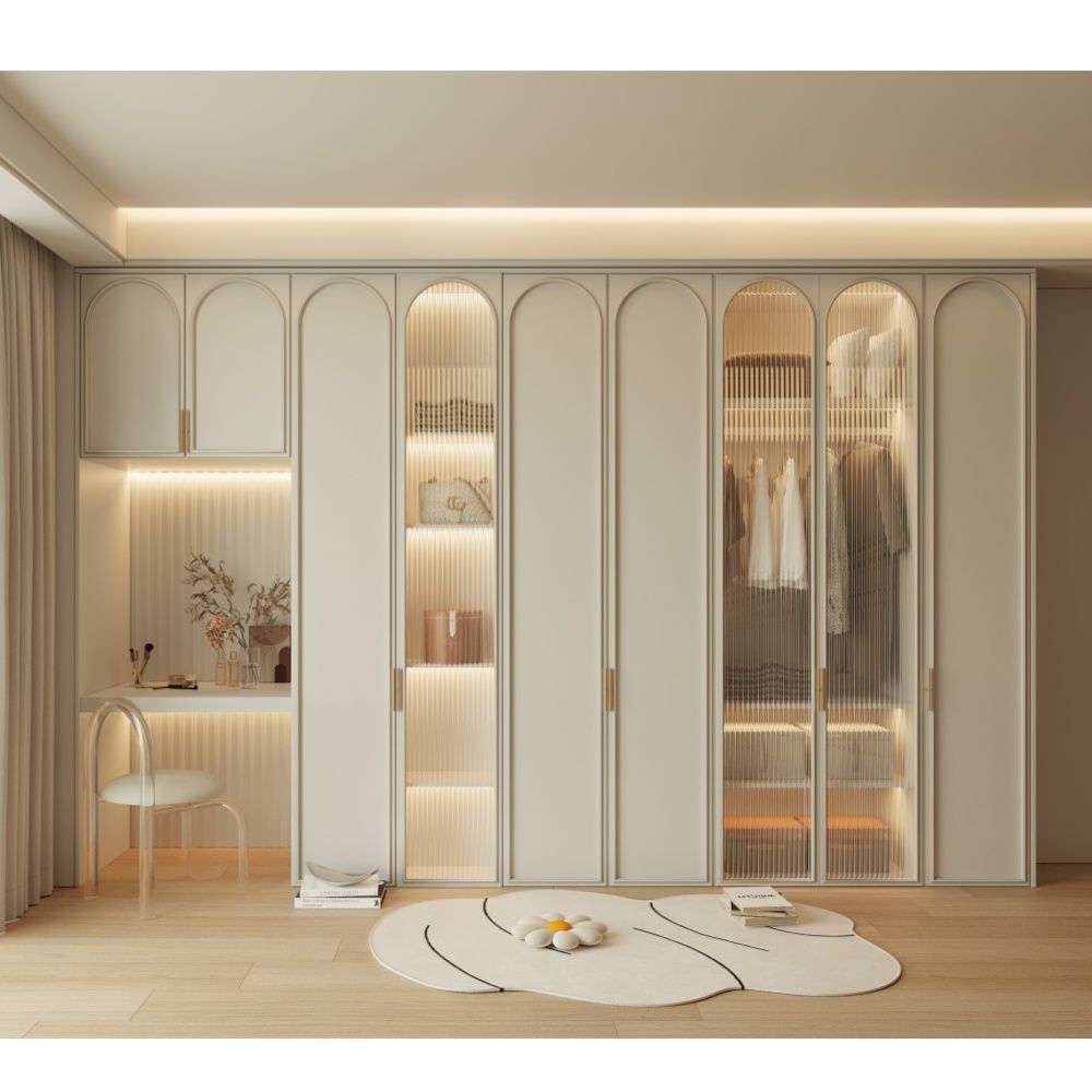 Simple European Furniture Wooden Bedroom Wardrobes Closet with Glass Door Dresser