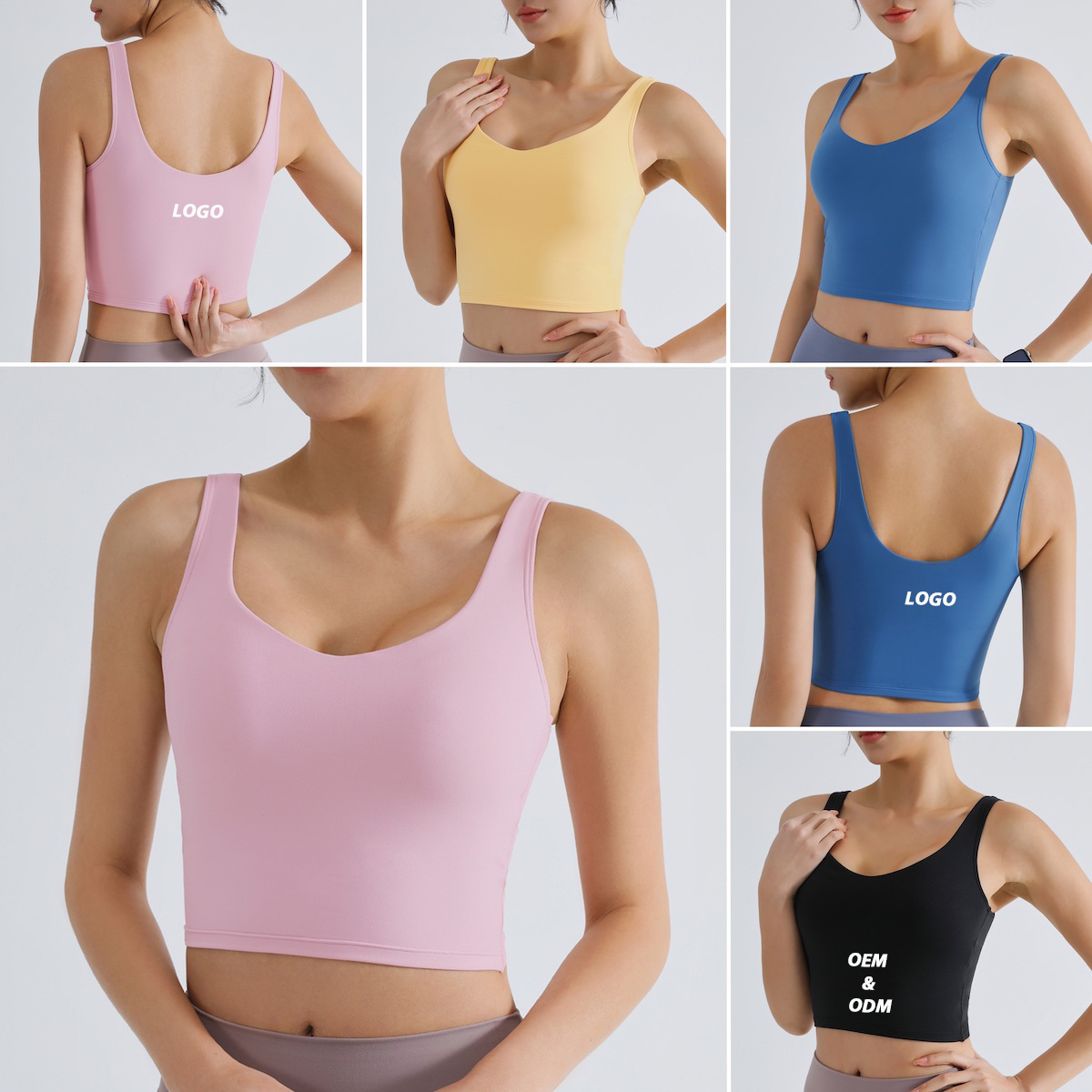 Factory New Premium Gym Wear Sleeveless Shirt Fitted U Neck Basic High Supportive Workout Tank Top for Women, Customize Gym Yoga Crop Tops with Molded Cups