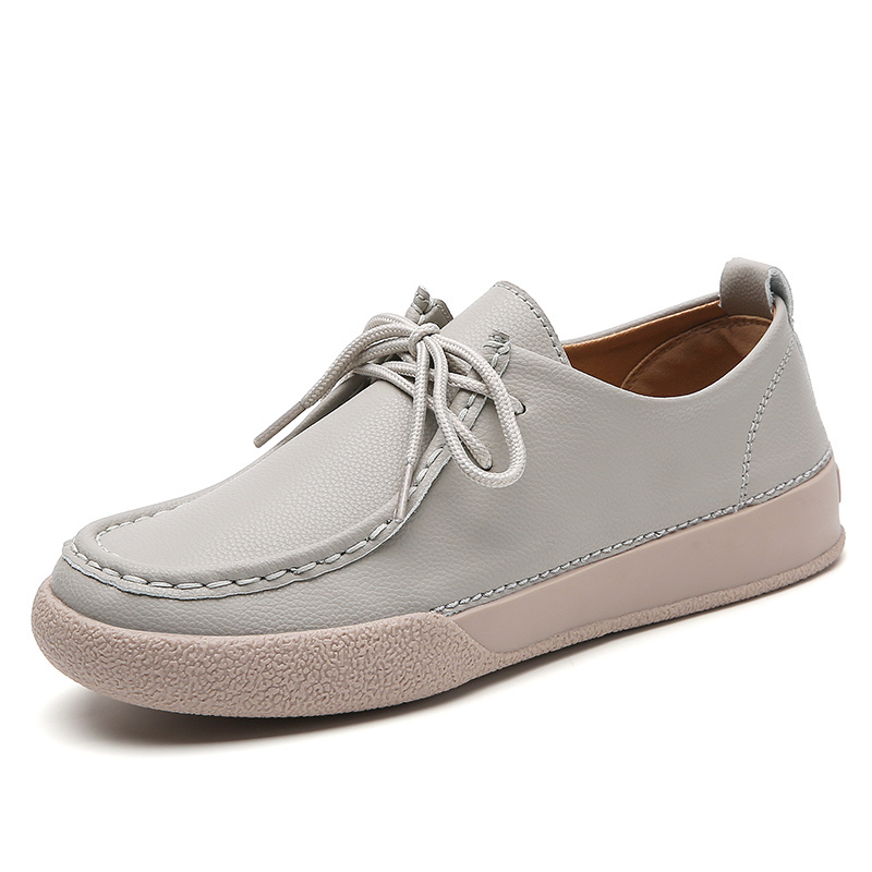 2024 Spring Women's New Solid Color Simple Casual Lace-up Leather Shoes Flat Loafers