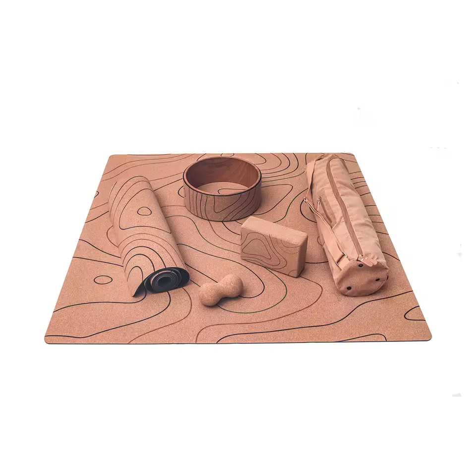 Professional Factory Cheap Price Eco Friendly Natural Rubber Recycled Cork Non-slip Skin-friendly Yoga Matt Wheel Block Mat Set