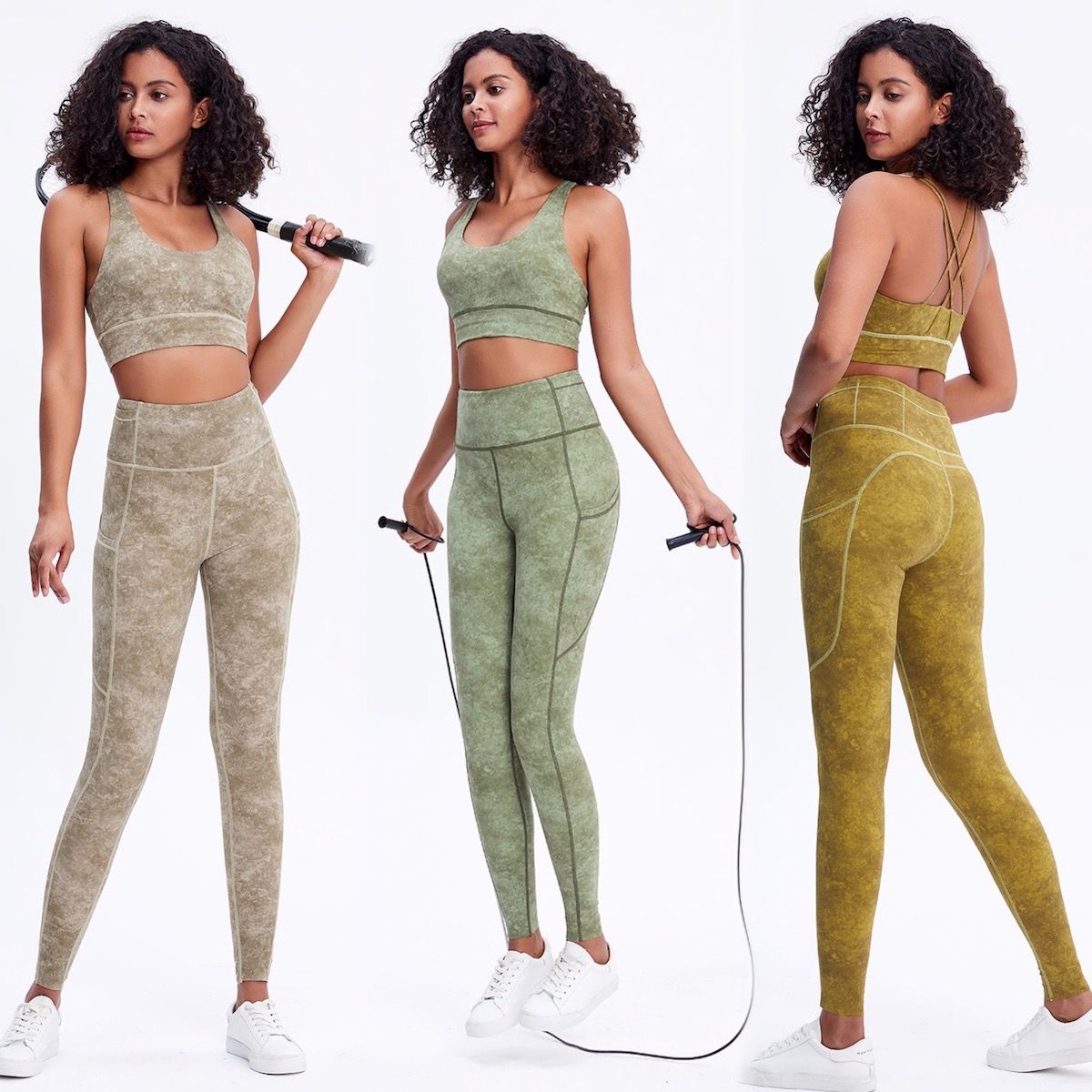 2PCS Luxury Soft Tie Dye Printed Workout Clothing for Women, Sexy Camo Fitness Outfit Ropa De Yoga Bra + Pocket Sports Leggings Cross Back Activewear Set