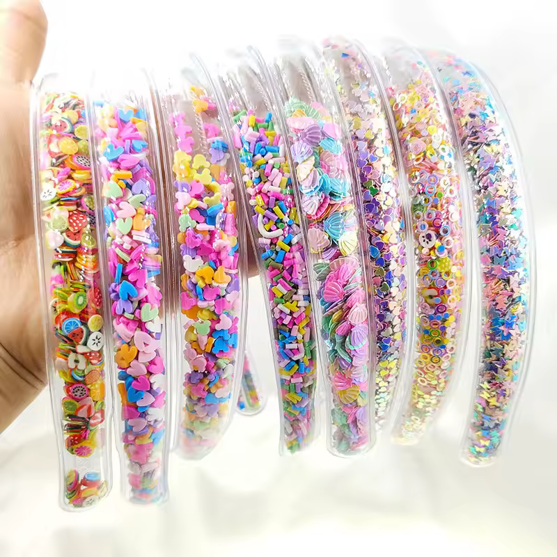 Wholesale Hot Selling Candy Color Quicksand Glitter Hair Accessories Girls Pvc Headband For Children Factory Direct Selling