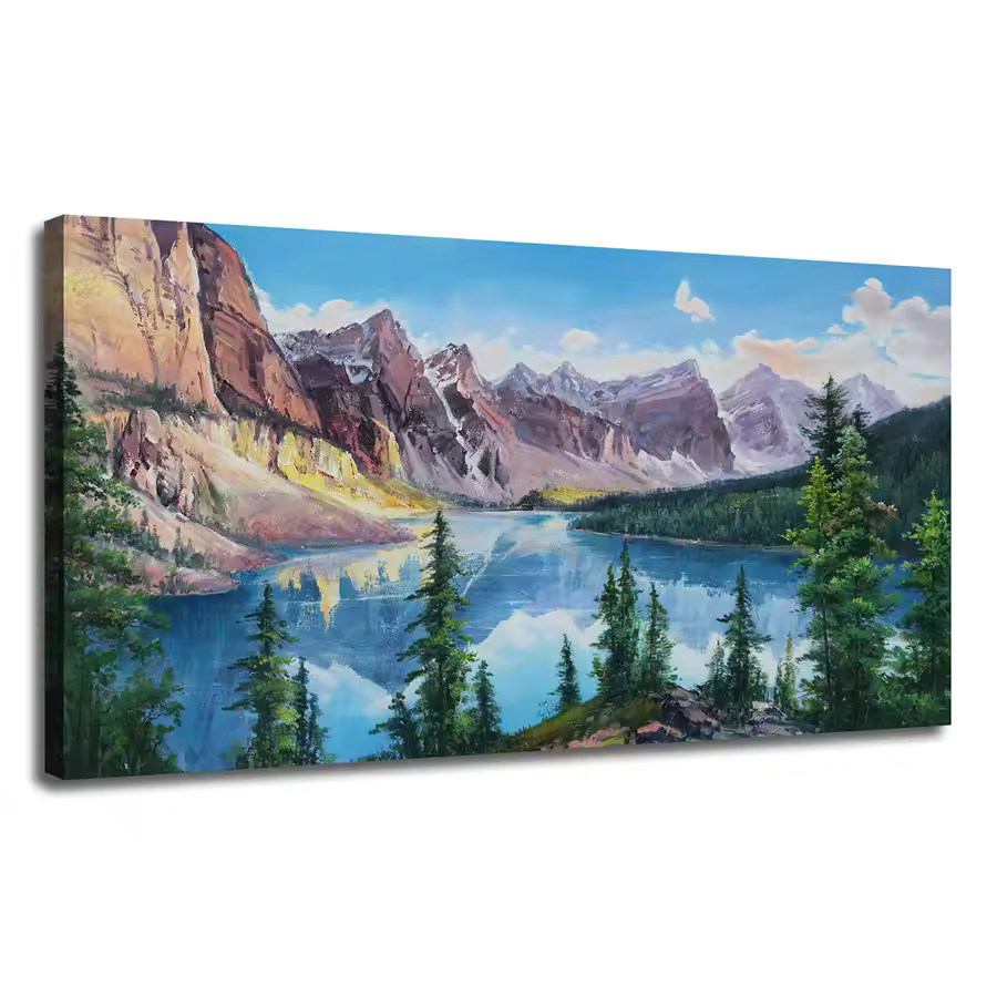 Original Art Landscape Scenery Painting Digital Printed Lake Mountains Forests On Canvas For Room Decor Oem & Odm