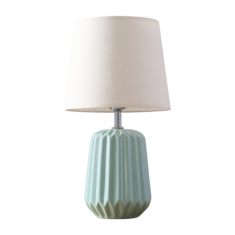 Scandinavian Modern Ceramic Table Lamp with Fabric Shade for Living Room Home Decor
