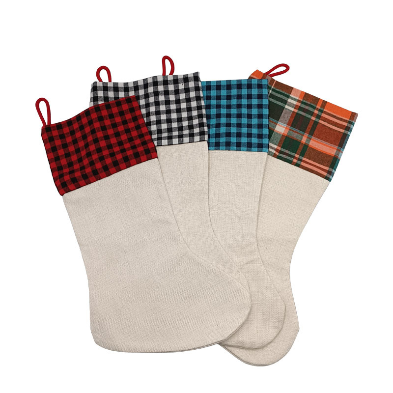 New Sublimation Burlap Linen Christmas Socks
