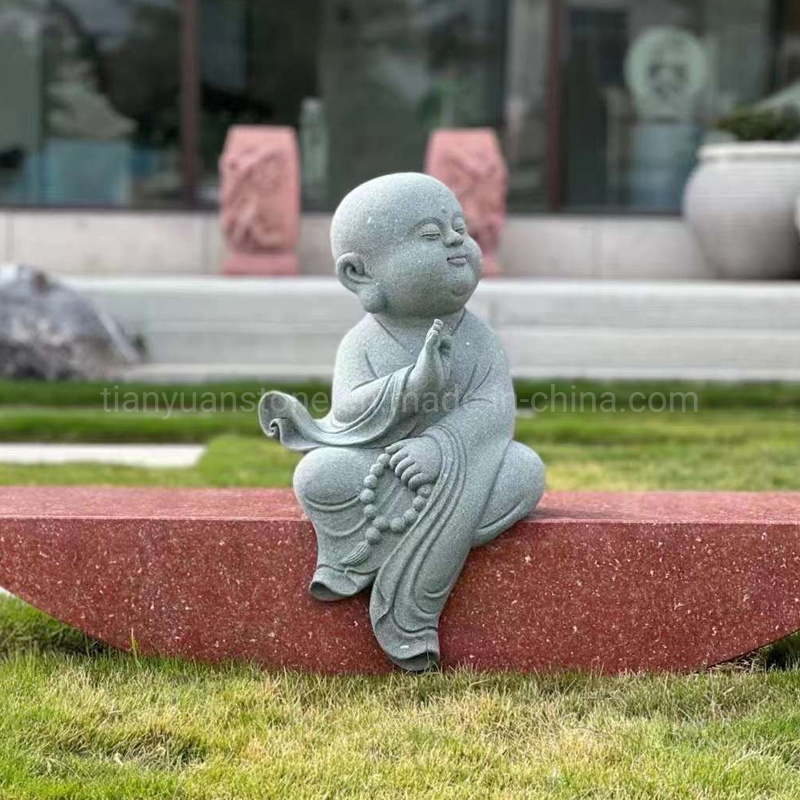 Natural Stone Little Garden Young Mini Buddha Child Sculpture Carving Cute Monk Funny Buddha Statue