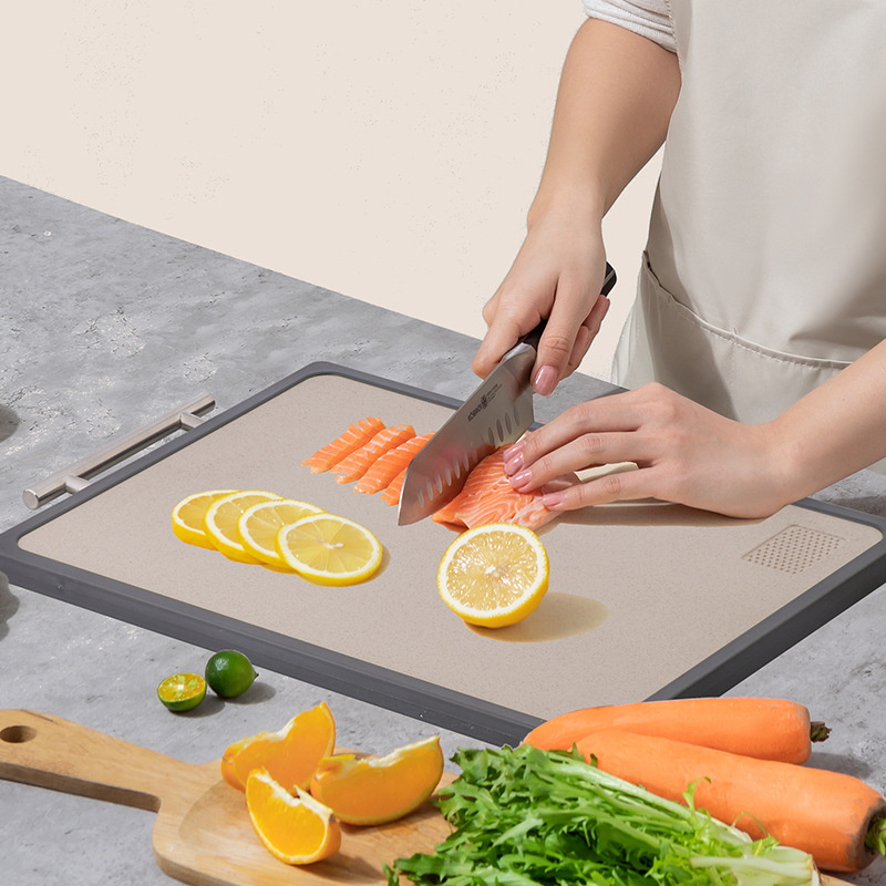 New Double Sided Pure Titanium/Wheat Straw Cutting Board Large Antibacterial Chopping Board