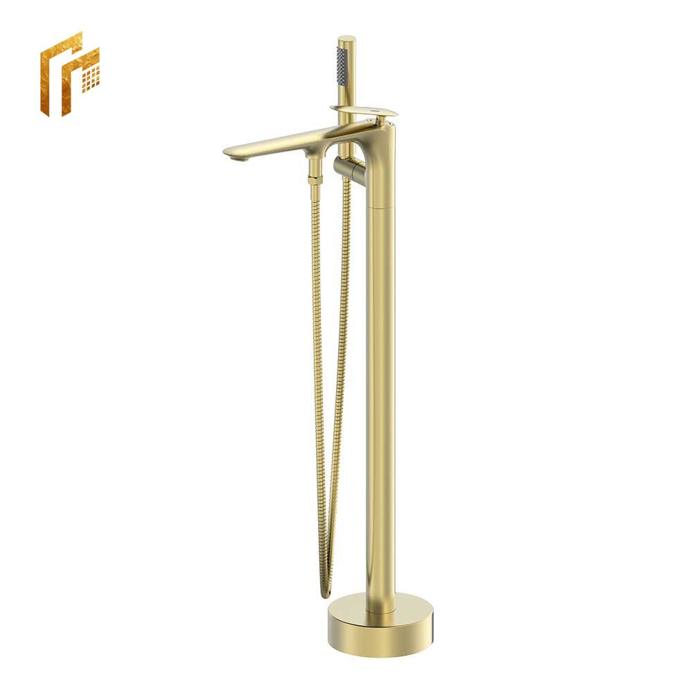 Factory Direct Price Brushed Gold Floor Standing Freestanding Bath Shower Mixer