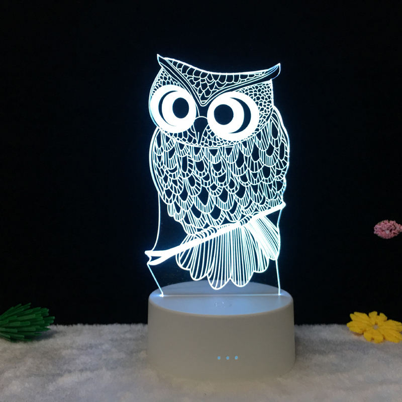 3D Lamp Owl Shape Boy Best Birthday Gift Acrylic Table Night Light Furniture Decorative Illusion Colorful 7 Colors Change Lamp