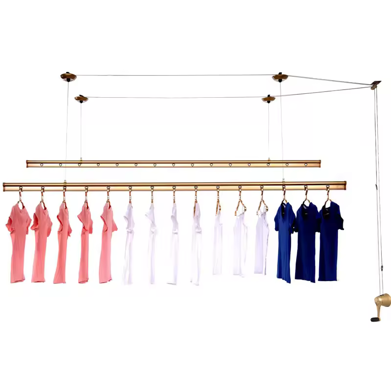 Txl627 Hot Selling Hand Lift Drying Rack Double Rod Balcony Household Manual Drying Hanger Multifunctional Clothes Shelving