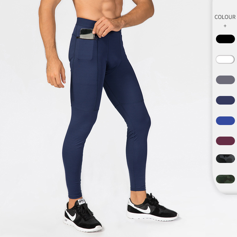 Chinese Sexy Men's Zipper Pocket Fitness Trousers Sports Running Training Sweat Wicking Fast Drying High Elastic Leggings Pants