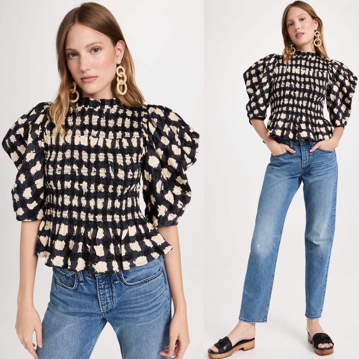 Crew Neck OEM China High Quality Fashion Apparel Factory Hot Selling Wholesale Fashion Summer Elegant Elbow Length Puff Sleeves Lady Blouses