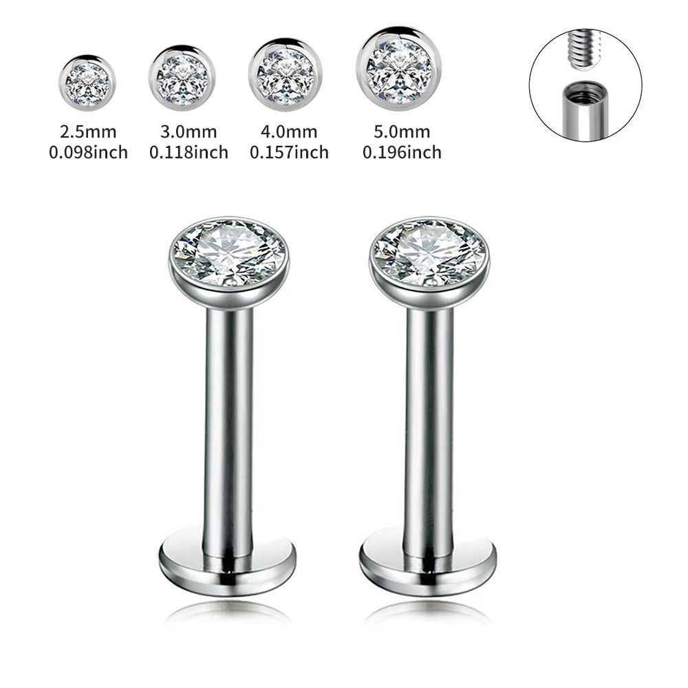 Fashion G23 Titanium Cup Shaped Zirconia Earrings Labret Studs Inner Thread Body Jewelry Piercing
