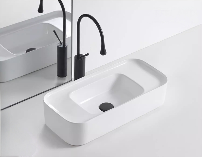 Modern minimalist countertop basin with integrated water blocking edge design, large-sized countertop washbasin
