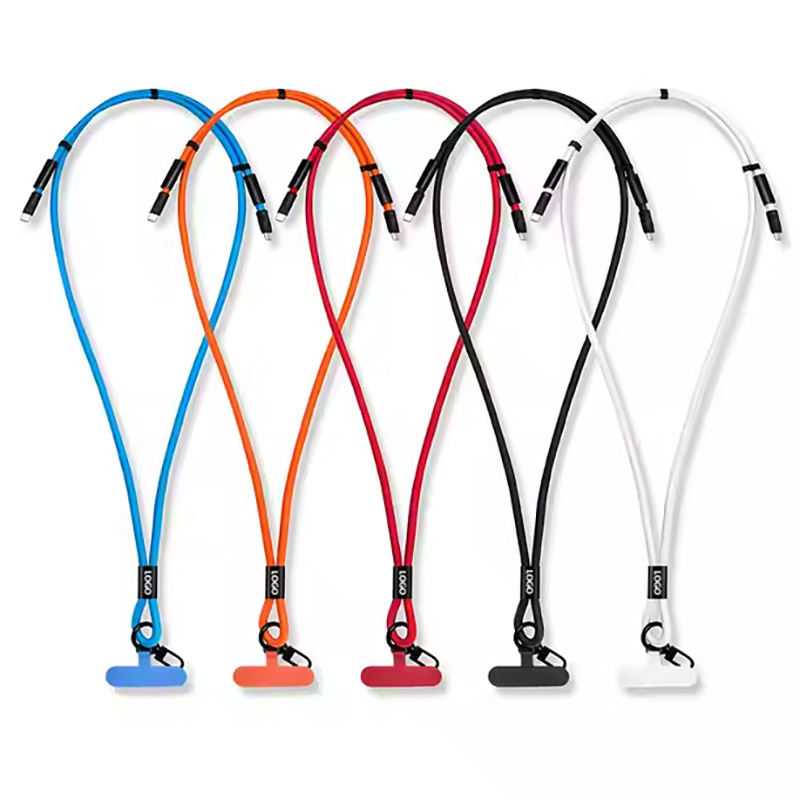 Universal Adjustable Nylon Neck Crossbody Strap Phone Lanyard Multi-Function Fast Charging Cable