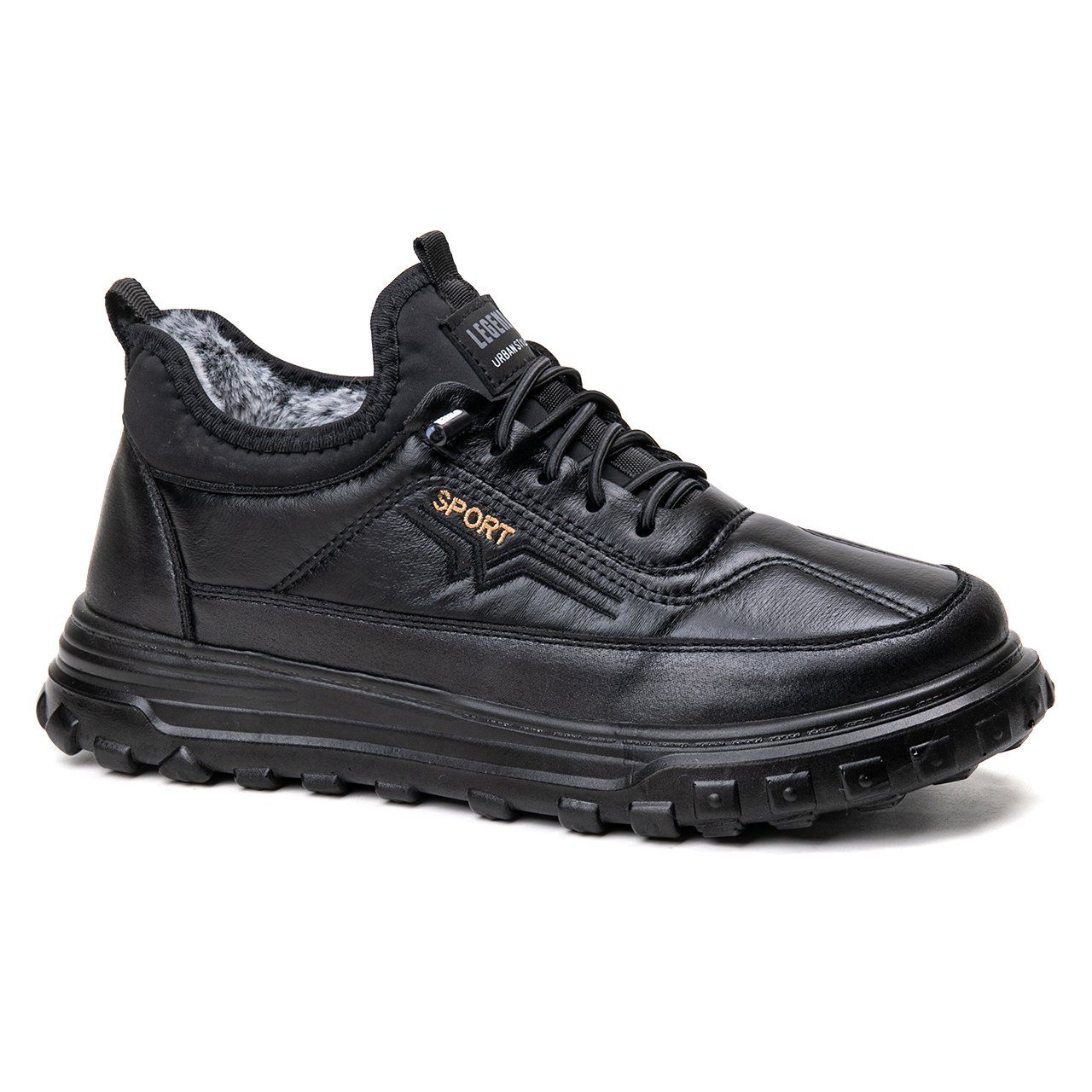 Lightweight PU Leather Warm Lace up Outdoor Sports Winter Leisure Snow Shoes for Men