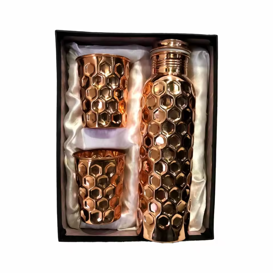 Elegant Pure Copper Water Bottle 2 Tumblers High Thermal Insulation Durable Stylish Cap Designed Boost Hydration Promote Health