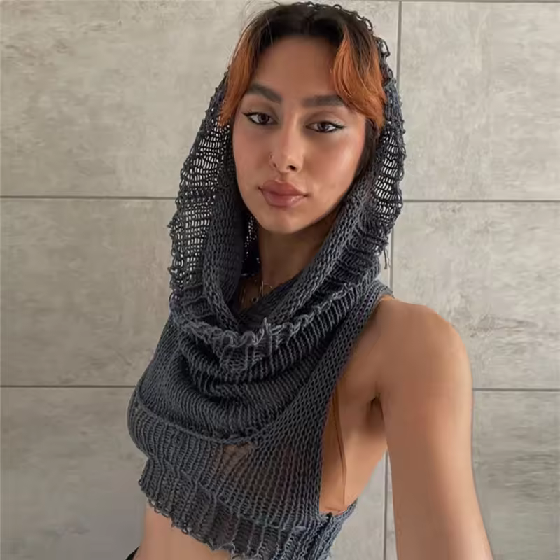 King Mcgreen Star Hooded Sleeveless Knitted Sweater Vest Streetwear Fashion Sexy Y2k Crop Top Women Sexy Hot Sale Top