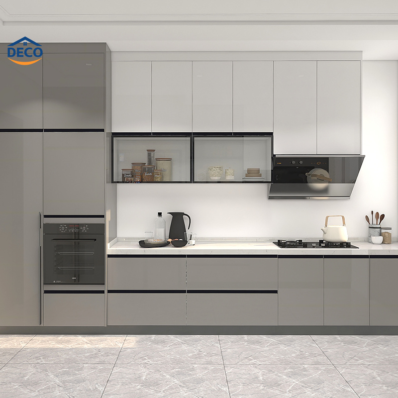 High Gloss American Style Acrylic Plywood Lacquer Solid Wood Modern Kitchen Cabinets Complete Designs Sintered Stone Kitchen Island Cabinets