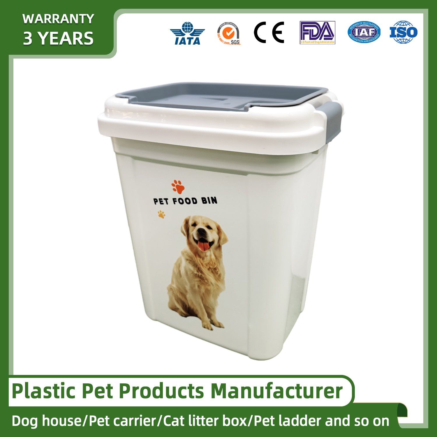 Pet Supplies Strong and Durable Keeps Food Fresh Reduces Spillage Clip Lock Lid Pet Food Storage Airtight Plastic Bin Dog Food Storage Pet Cat Food Container