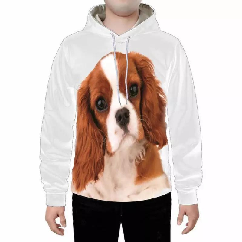 3D Digital Dog Cute Expression Printing Loose Couples Hooded Sweater