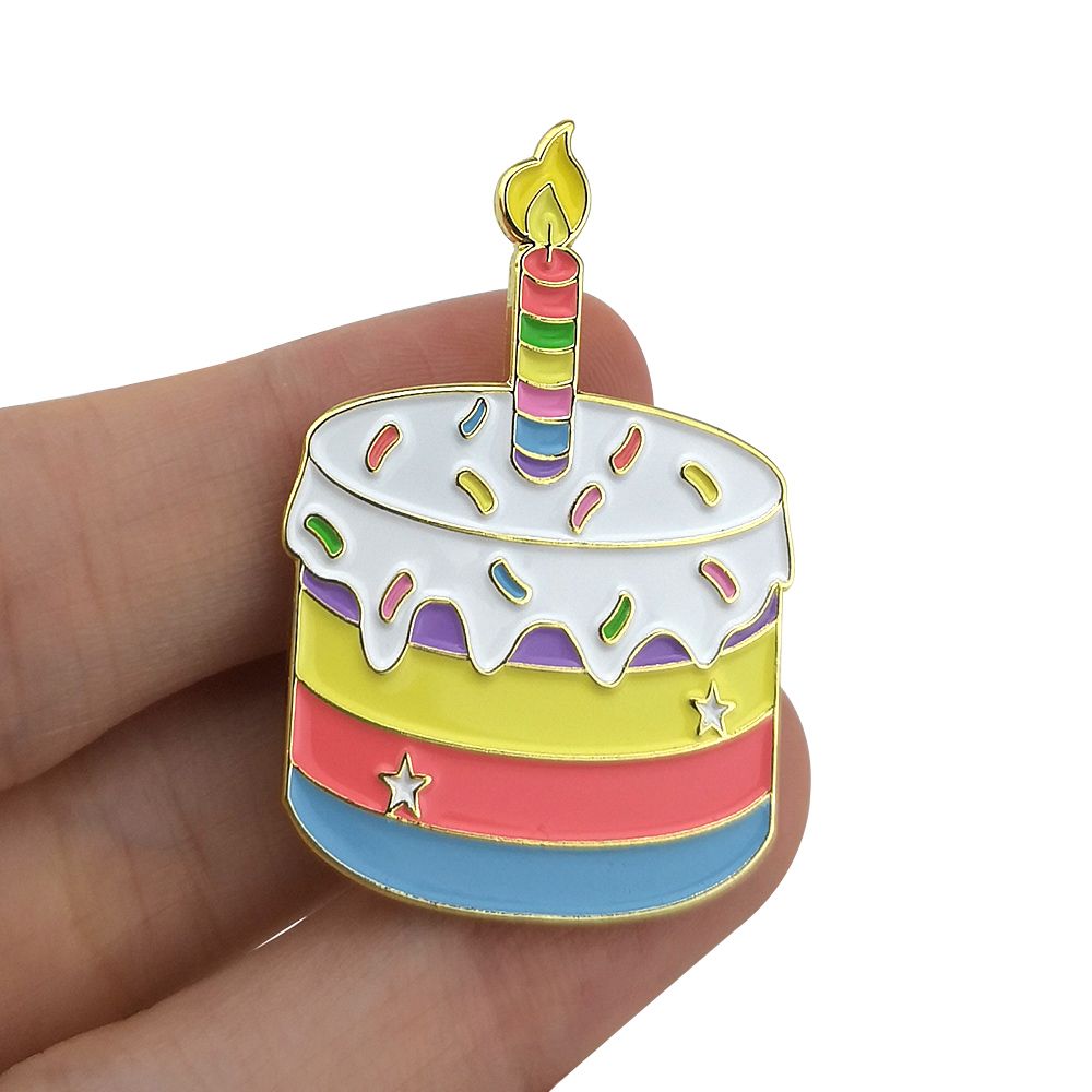 Metal Enamel Pin Badge Birthday Cake Pin Holiday Celebration Lapel Pin