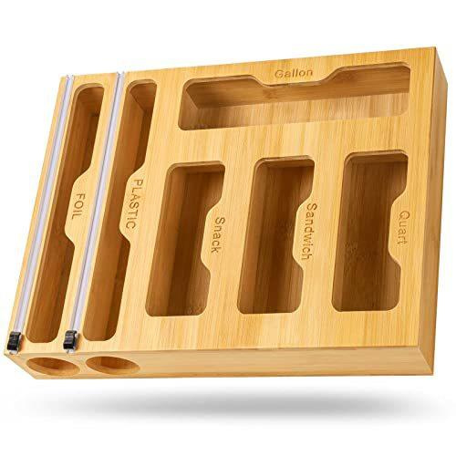 Plastic Bamboo Ziplock Bag Storage Organizer Wall Mounted Bamboo for Kitchen Drawer