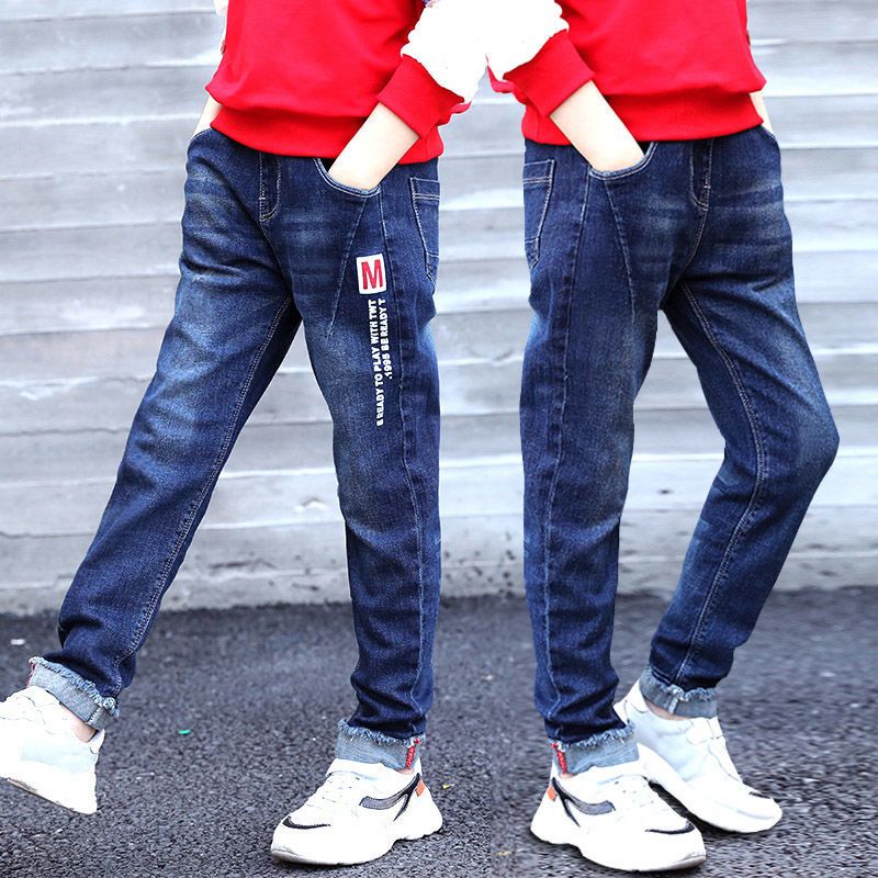 New Fashion MID-Waisted Denim Trousers High Elastic Embroidery Designs Children Jeans Pants Boy Jeans