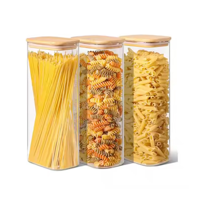 Rectangle Glass Storage Containers with Lids Clear Food Storage Jar Sugar Coffee Containers Pantry Storage Container