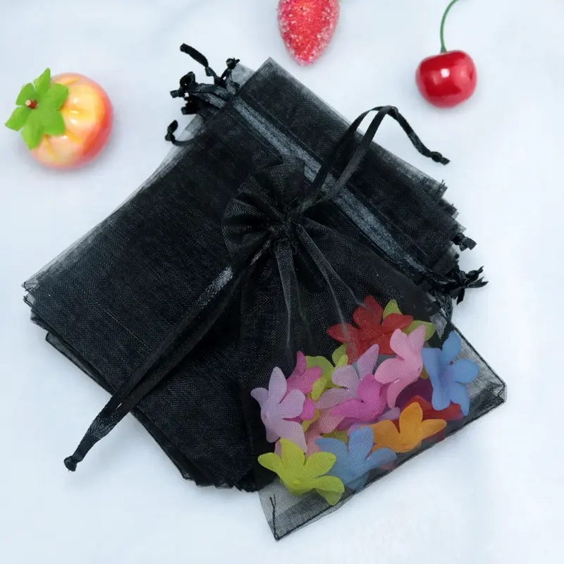 Black Mesh Jewelry Packaging Organza Chiffon Yarn Candy Drawstring Wholesale Bag