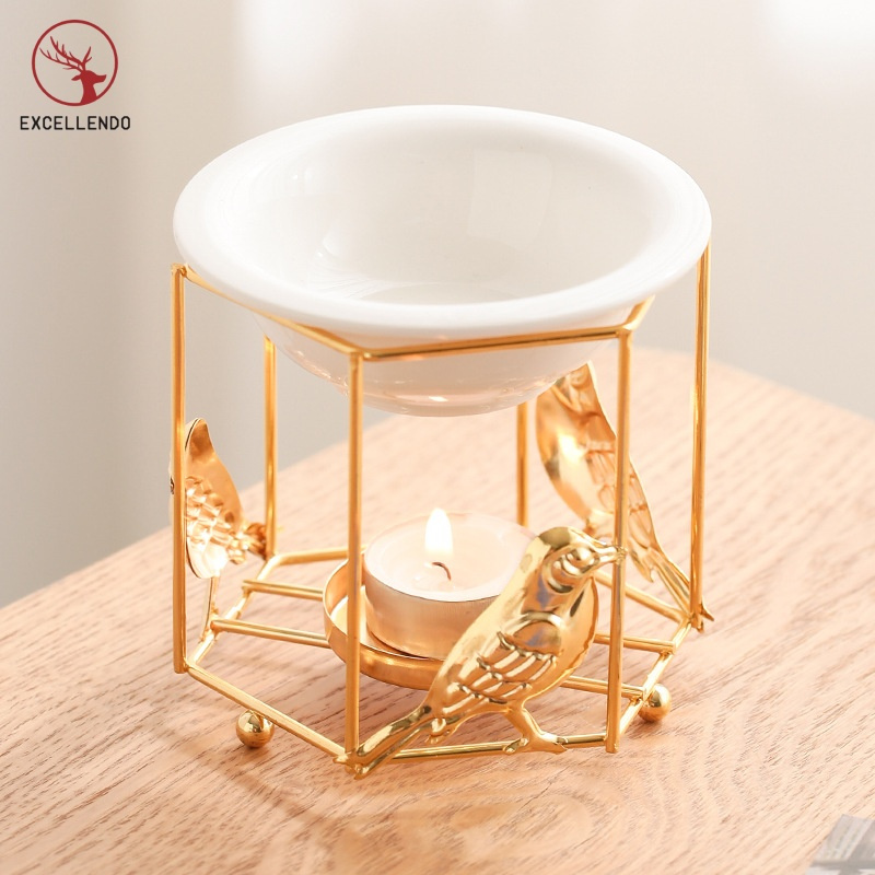 100ml Golden Metal Bird Shape Ceramic Candle Lamp Incense Burner