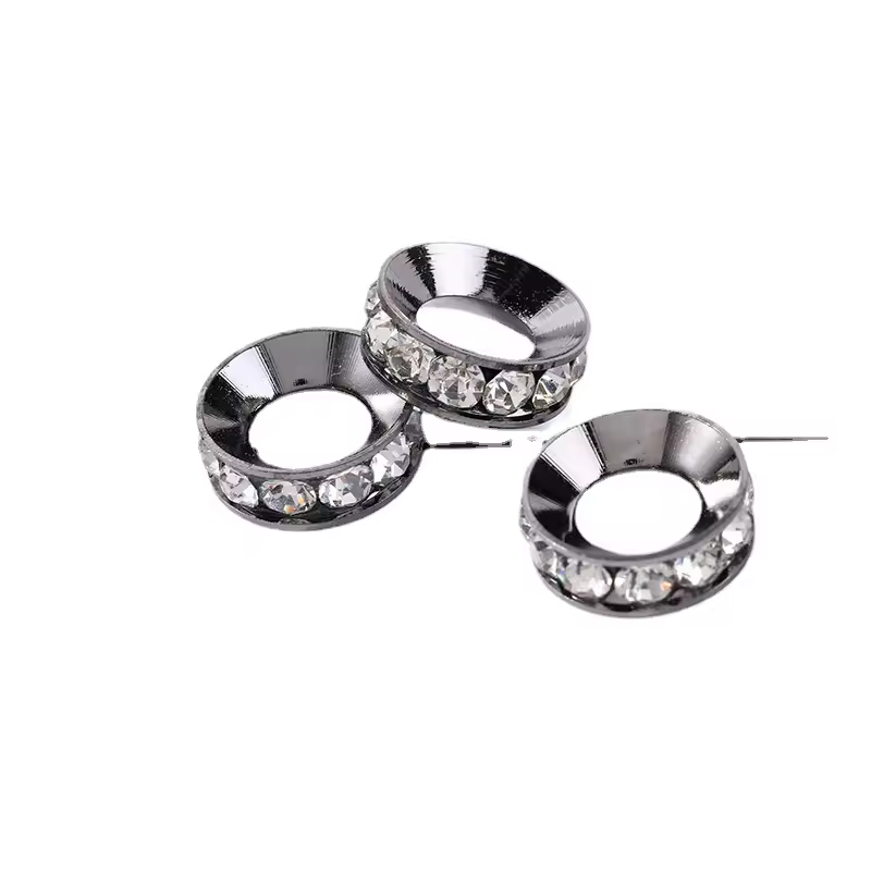 Kovict 10mm Metal Rhinestone Round Silver Spacer Beads For Diy Jewelry Making