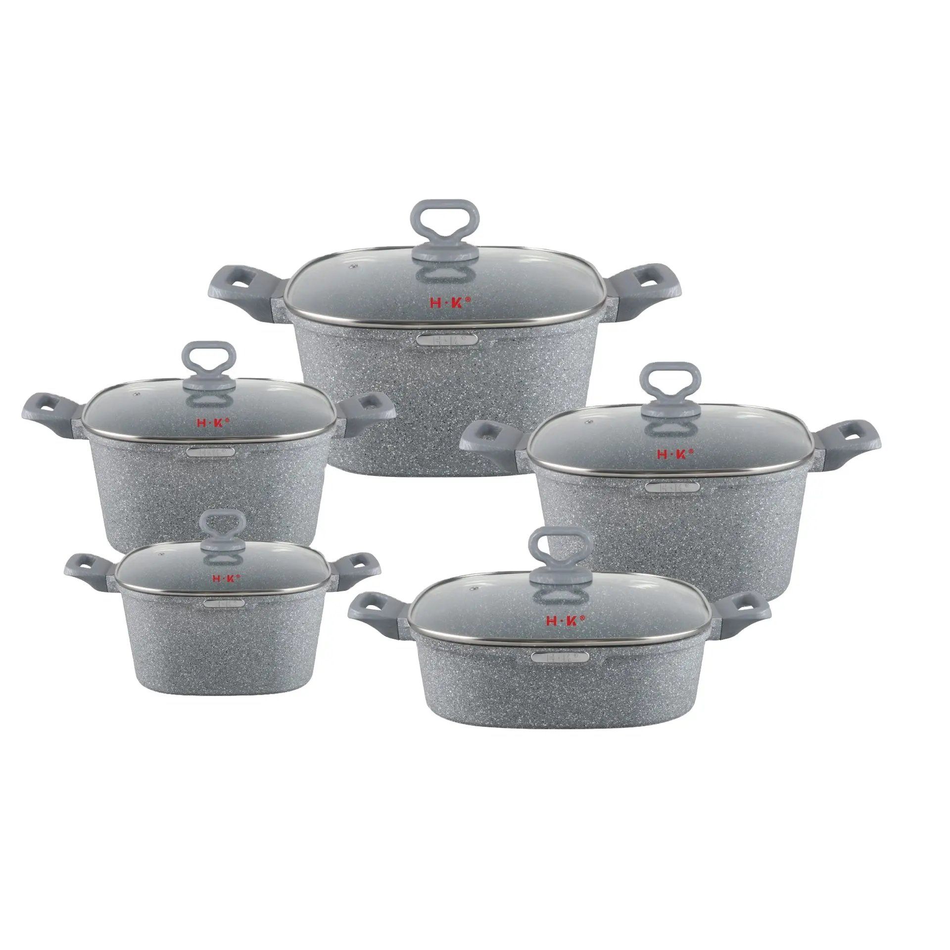 10PCS Die Casting Aluminium Granite Cookware Set Edge Detachable Handle Cookingg Pot