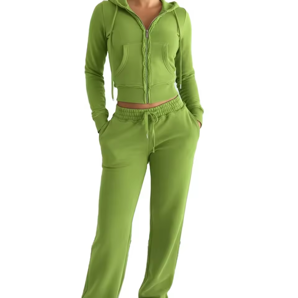 Comfy Cotton Winter Athleisure Women Tracksuit Distressed Washed Full-length Fleece Hoodie Custom Logo Solid Windproof