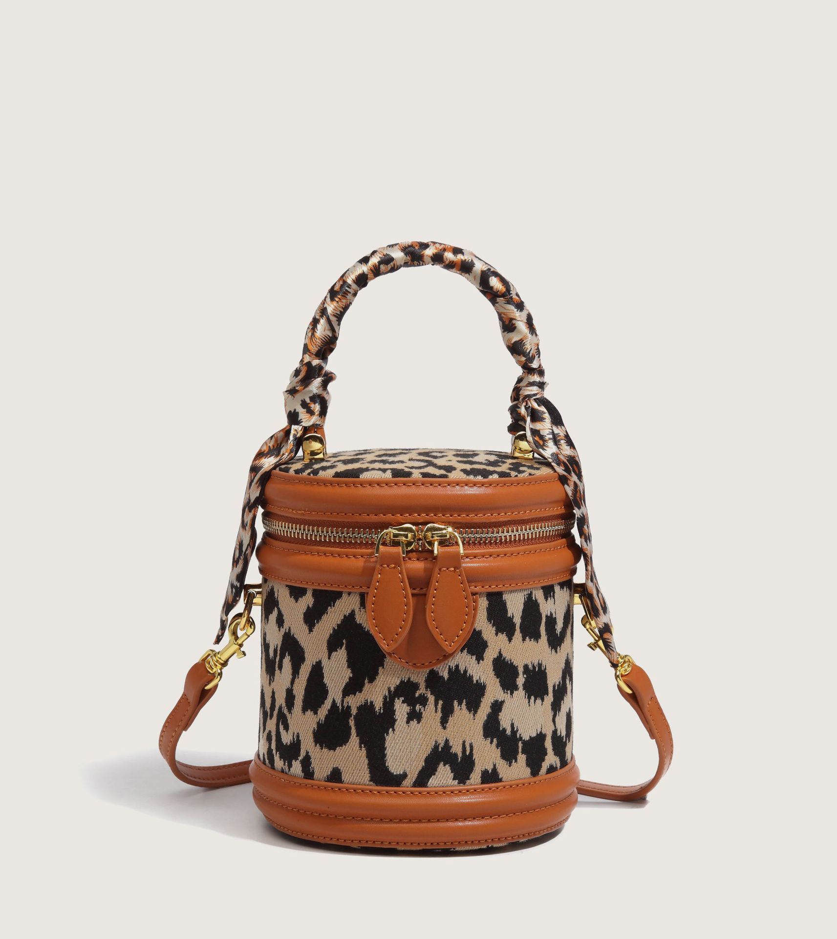 Color Collision Small Handbag Bucket Ladies Single Shoulder Bag Chain Crossbody Bag Leopard (MFN7615)
