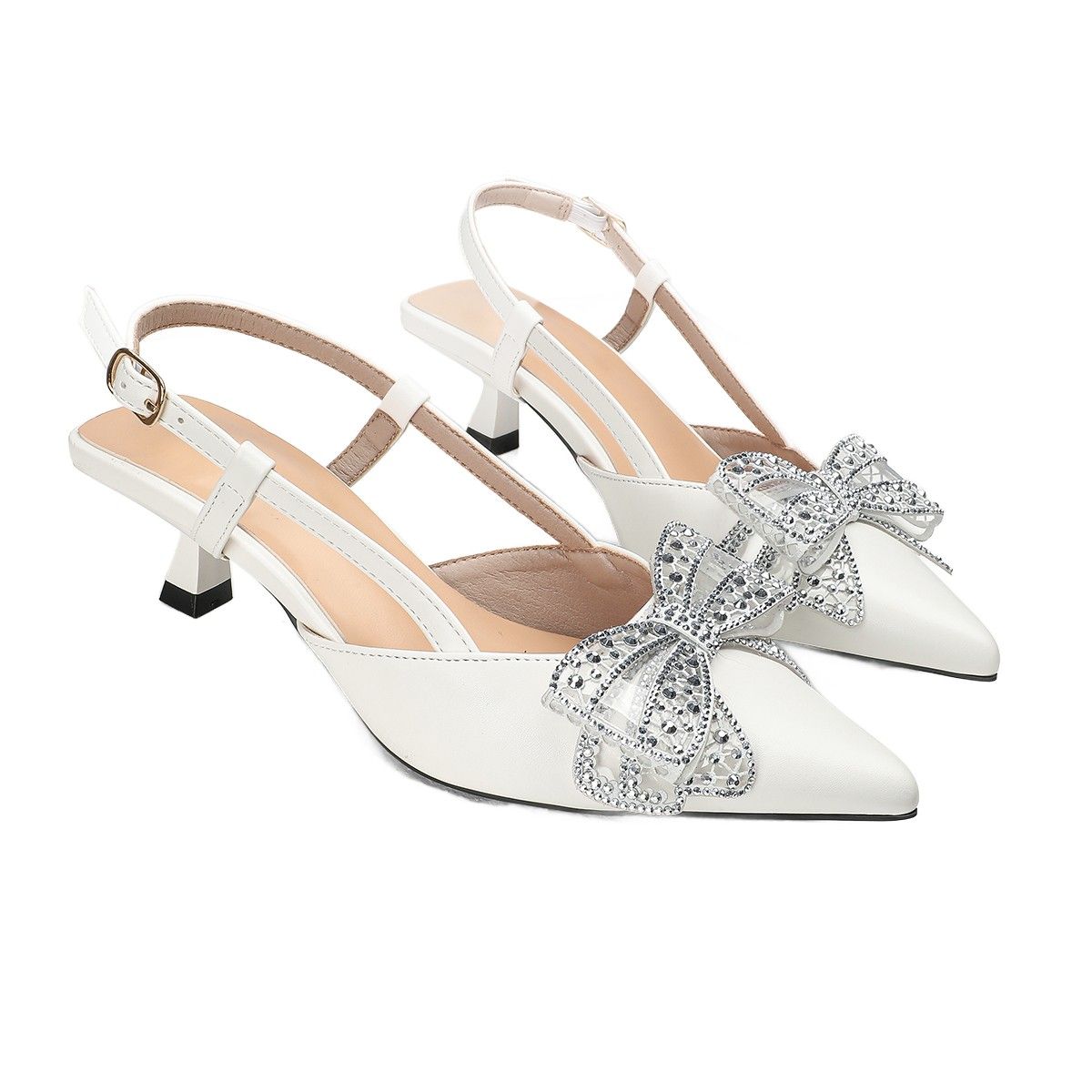 Factory Supplier Slingback Kitten Heel Pumps Women's Buckle Strap Pointed Toe Shoes