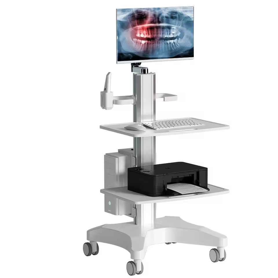 Wholesale Price Aluminum Hospital Furniture Medical Cart With Oral Scanner Computer Laptop And 2 Tray For Hospital