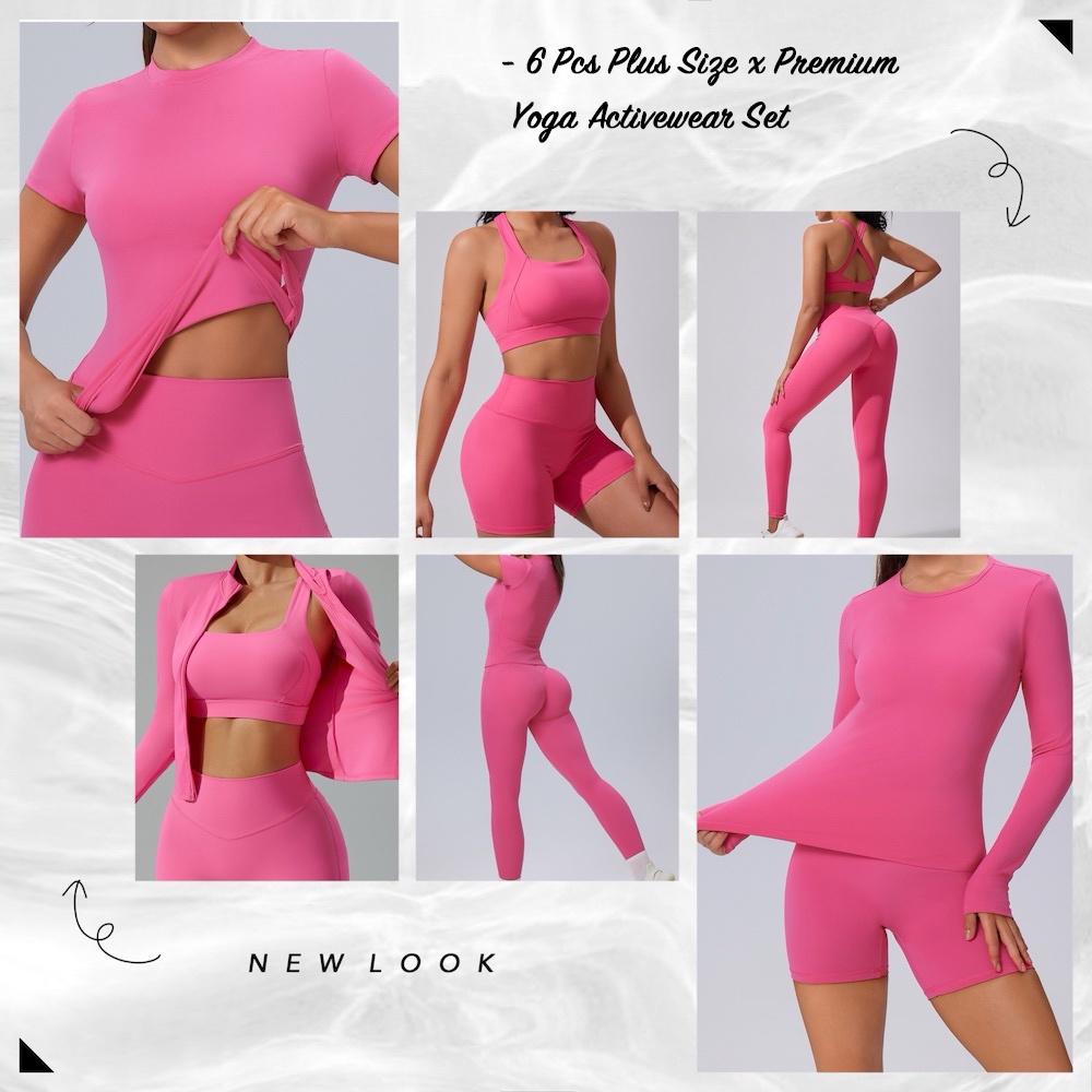 Wholesales 6 PCS Plus Size Activewear New Sports Underwear Fitness Clothes for Women, Sports Bra + Biker Shorts + Yoga Leggings + Jacket Top Set